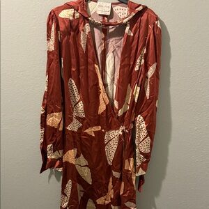 FORTE FORTE small 100% silk Fire Rust Butterfly Long Sleeve Dress